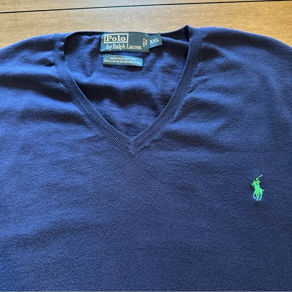 Polo Ralph Lauren Pima Cotton Sweater Mens XXL Navy Blue Long Sleeve Pullover - Picture 4 of 10